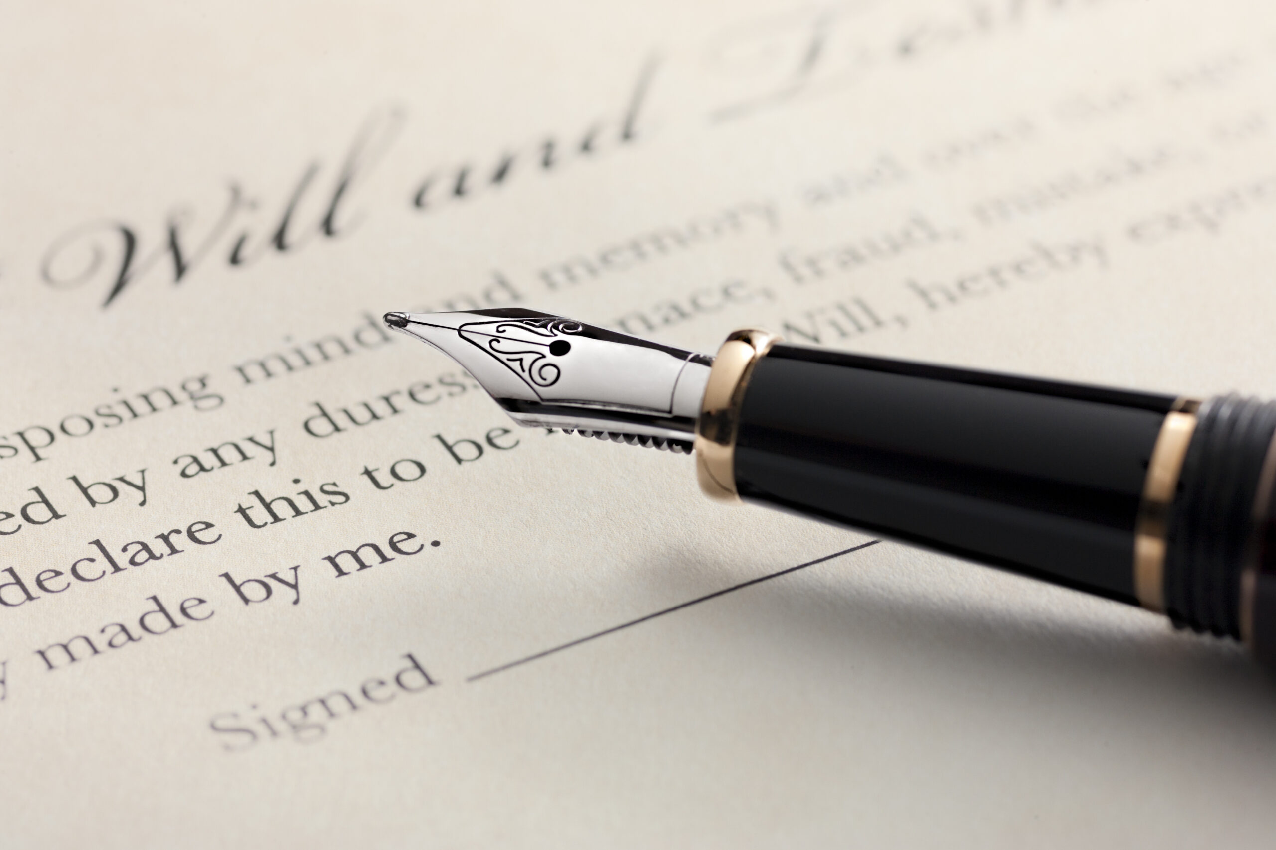 Fountain pen signing a will